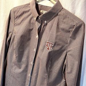Texas A&M ladies checked button up